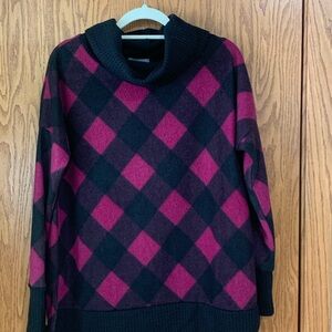 White Birch Women's Cowl Neck Argyle Sweater - Black and Pink